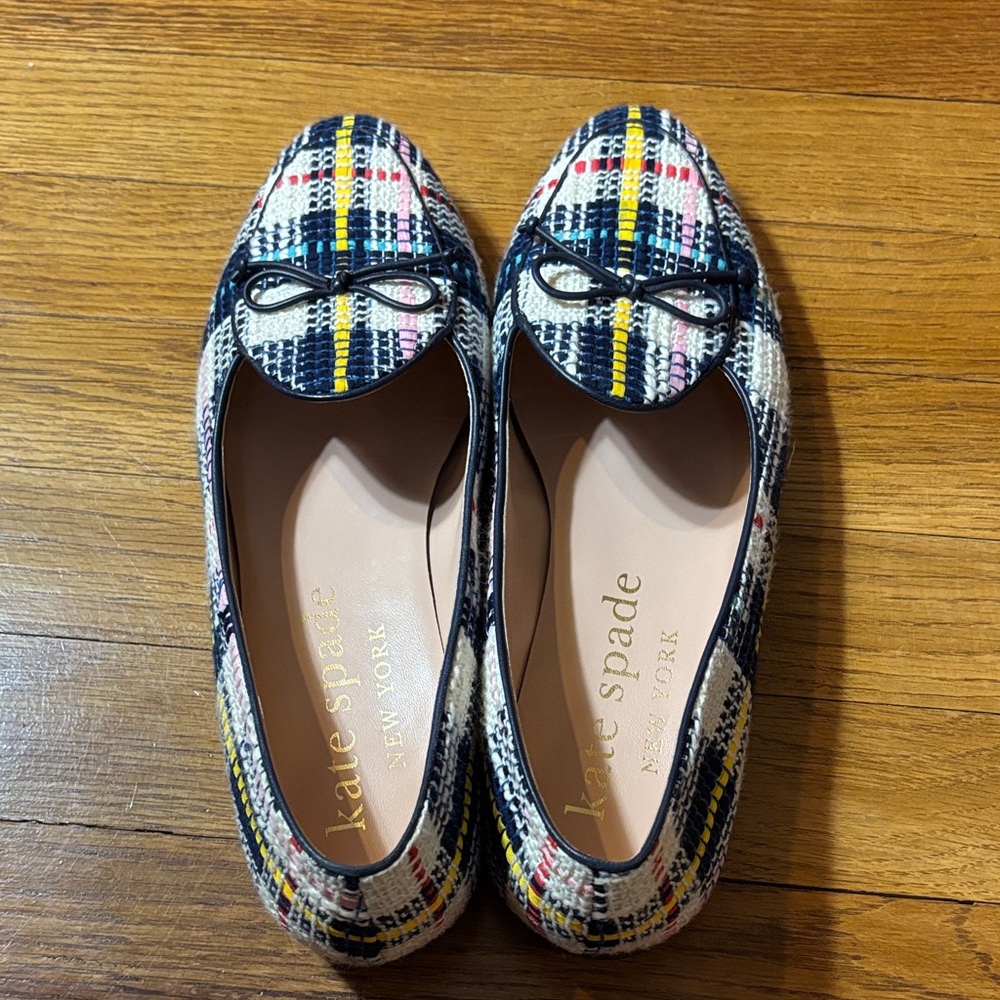 Kate Spade Plaid Loafers with Bow Accent